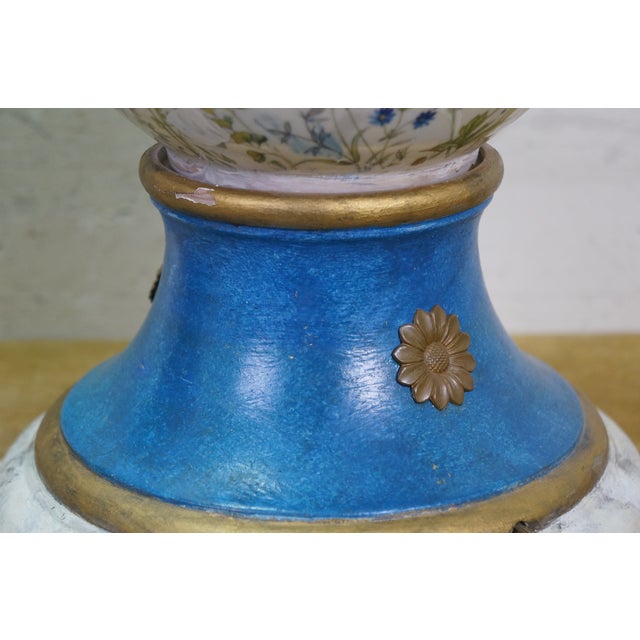 2 Antique French Floral Painted Butterfly Ginger Jar Mantel Urn Lamps Pair 34" For Sale - Image 9 of 18