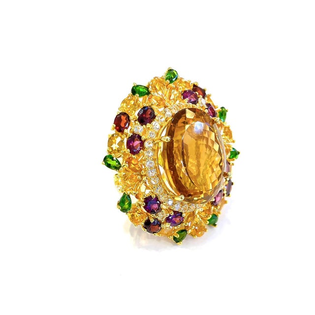 Bochic Vintage 7ct Lemon Citrine Multi-Gem & Diamond Cocktail Ring in 18K Gold For Sale In New York - Image 6 of 9