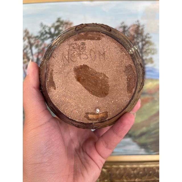 Studio Pottery Vase by Nelson With Incised Geometric Motifs and Earthy Glaze. For Sale - Image 9 of 9