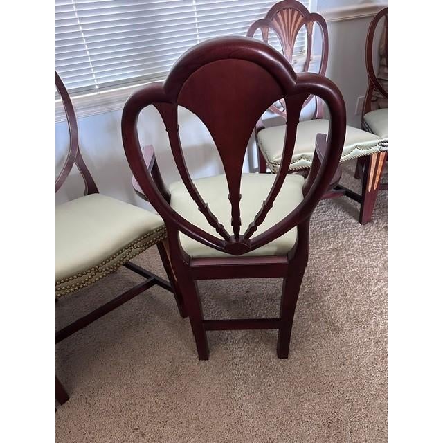 1990s Baker Inlaid Mahogany Norfolk Hepplewhite Dining Room Chairs For Sale - Image 13 of 17