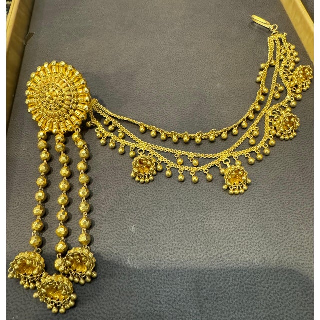 Vintage 22K Gold Drop Earrings with 'Attached' Champasaralu / Ear Chains, 72 GM For Sale - Image 14 of 18