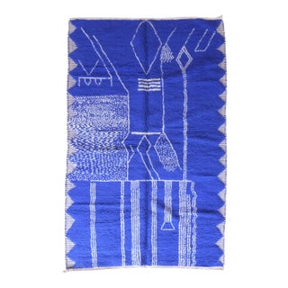2020's Moroccan Modern Blue Wool Rug - 10.4 X 6.1 Ft For Sale
