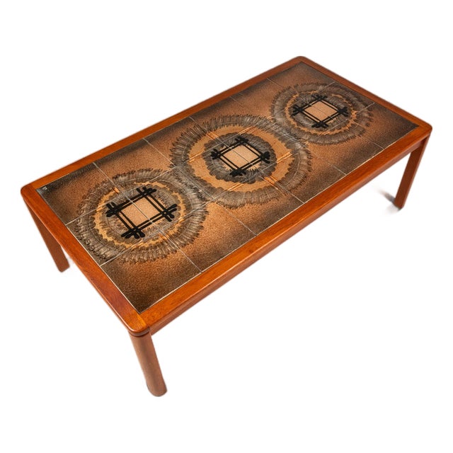 Danish Mid-Century Modern Coffee Table in Teak W/ Ceramic Tile Mosaic Inlay by Johannes Andersen, Denmark, C. 1970's For Sale