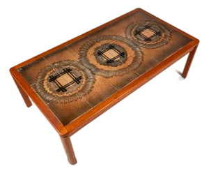 Danish Mid-Century Modern Coffee Table in Teak W/ Ceramic Tile Mosaic Inlay by Johannes Andersen, Denmark, C. 1970's