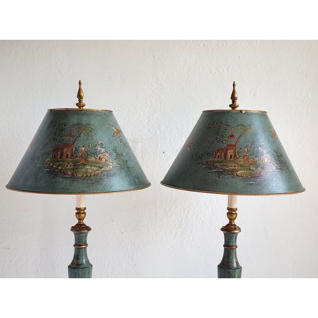 Bradburn Tole Painted Chinoiserie Table Lamps-a Pair For Sale - Image 4 of 12
