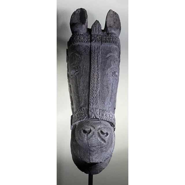 Magnificent Antique Indian Wood Horse Head Sculpture For Sale - Image 9 of 11