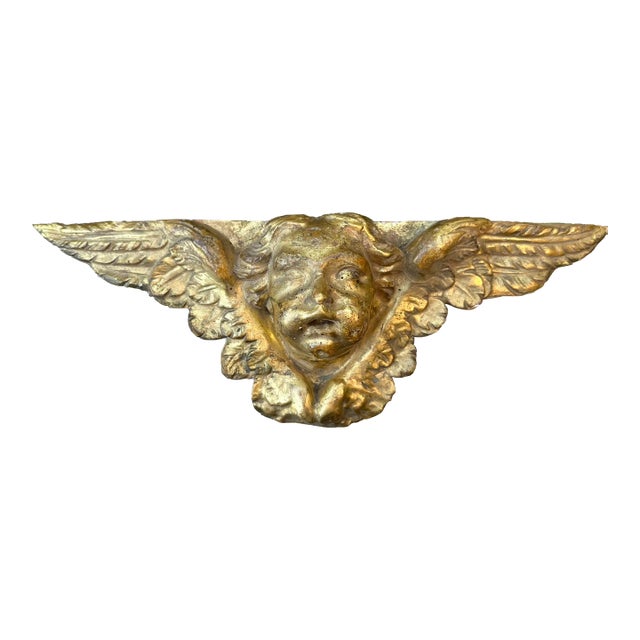 18th Century Italian Carved Giltwood Baroque Winged Angel Cherub For Sale