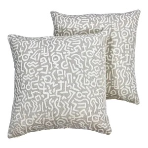 24" X 24" Cut Velvet Keith Haring Style Pop Art Feather/Down Pillows, Pair