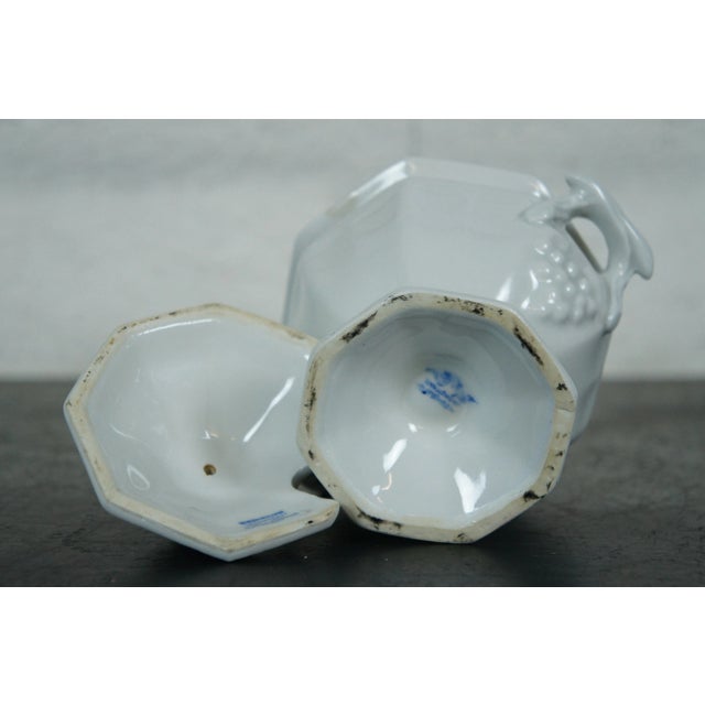 Antique Red Cliff Ironstone Octagonal White Grape Trophy Soup Tureen & Ladle For Sale - Image 12 of 13