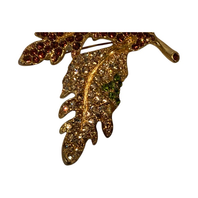 Kenneth Jay Lane Amber / Yellow Crystal / Peridot Green Crystal Two Leaf Vintage Brooch This beautiful Fall Brooch made by...