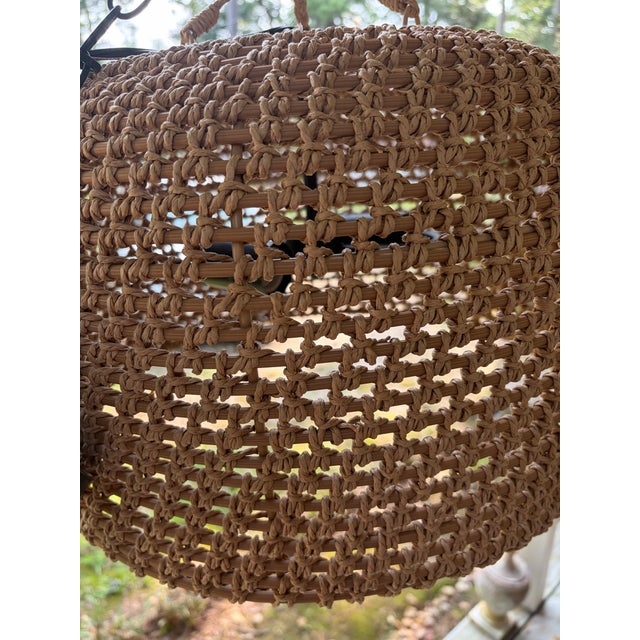 1980s 1980s Wicker Basket Weave Style Hanging Lamp With Double Lights and Chain For Sale - Image 5 of 11