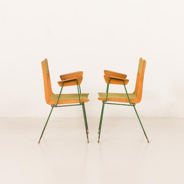 Chartreuse Boomerang Chair attributed to Carlo De Carli, Italy, 1950s, Set of 2 For Sale - Image 8 of 16