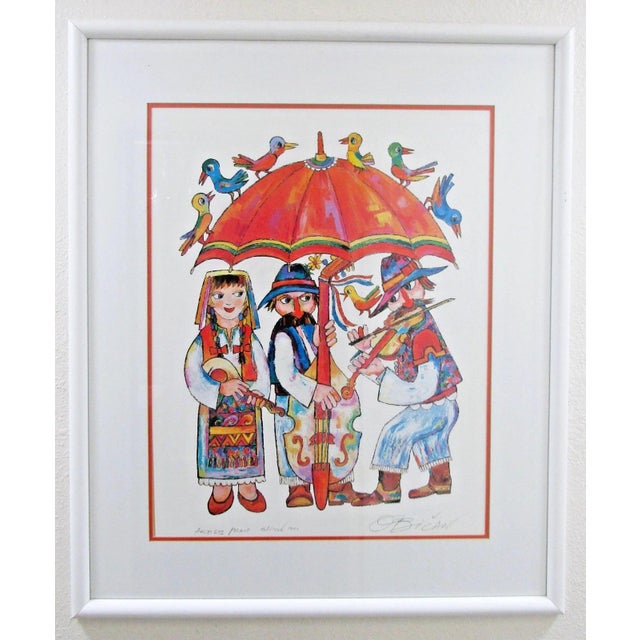 The Jovan Obican Musical Umbrella Artist Proof Edition 1000 is a large, framed and signed art print depicting a musical...