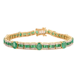 5.75 CTW Forest Green Emerald and Diamond Tennis Bracelet in 14k Yellow Gold by VRJewels For Sale