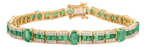 5.75 CTW Forest Green Emerald and Diamond Tennis Bracelet in 14k Yellow Gold by VRJewels