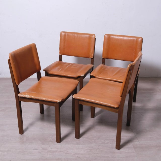 Brown Vintage Leather Chairs, 1970s, Set of 4 For Sale - Image 8 of 18