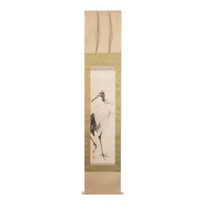 Early 20th Century Meiji to Early Showa Era Monochrome Watercolor Scroll Painting "Red-Crowned Crane"