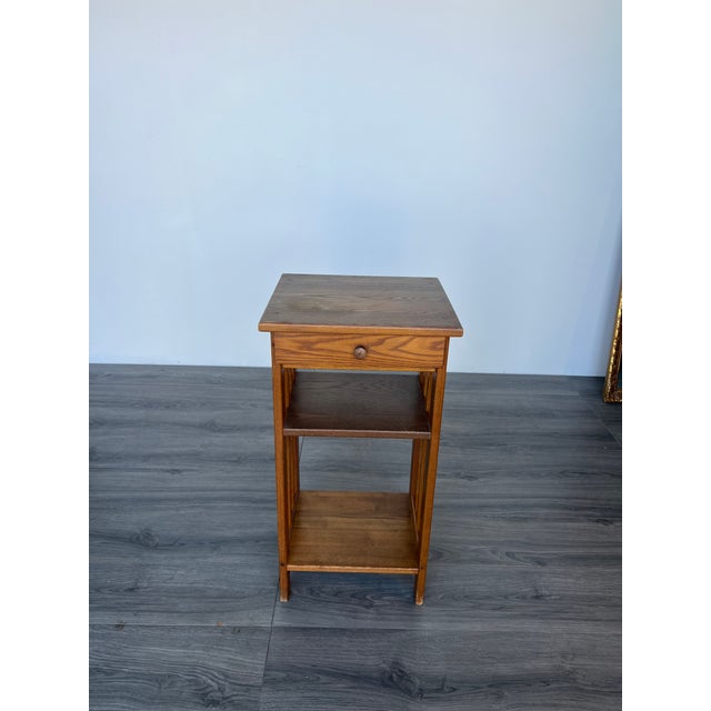 Mission Late 20th Century Two-Tired Oak Side Table With Single Drawer For Sale - Image 3 of 5