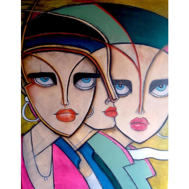 "Sisters Going Out" Mixed Media Figurative Painting by Samanatha Millington For Sale