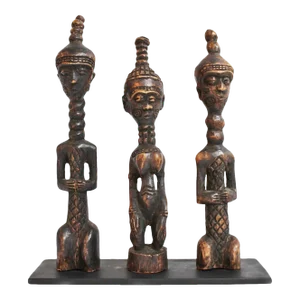 Mid 20th Century Vintage Tribal Doll Trio on Base
