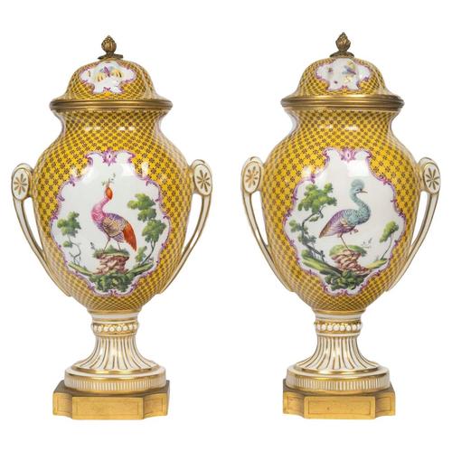 Louis XVI Style Porcelain and Gilded Bronze Covered Vases, Set of 2 For Sale - Image 12 of 12