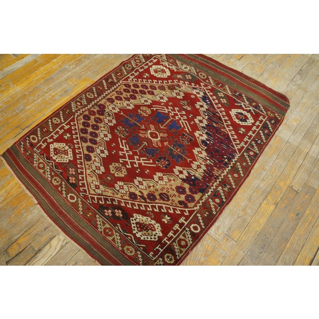 Early 20th Century 1900s Red Medallion Antique Turkish Bergama Rug 3'3" X 3'7" Handknotted Wool Carpet For Sale - Image 5 of 5