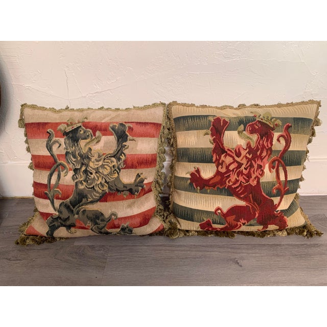 Contemporary Striped Lion Aubusson Throw Pillows - A Pair For Sale - Image 9 of 9