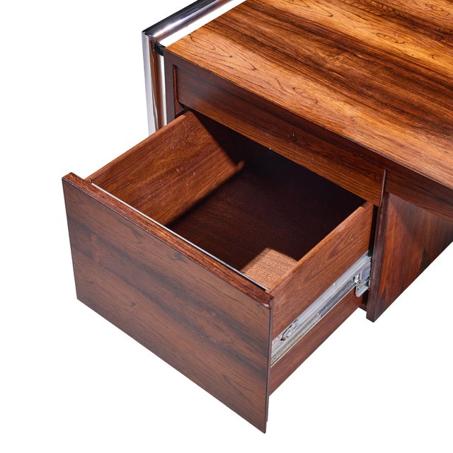 Wood Scandiline Mid Century Rosewood and Chrome Executive Desk For Sale - Image 7 of 12