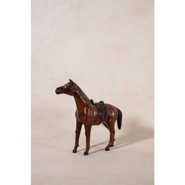 English Vintage 1960s Leather Horse Equestrian Model For Sale - Image 3 of 4
