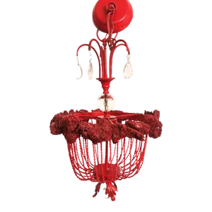 Custom Designer Made One of a Kind Currey & Co Style Real Red Coral Reef Crystal Coastal 4 Light Beaded Chandelier