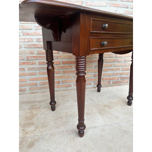 Wood Drop-Leaf Side Table With Two Drawers, 1930s For Sale - Image 14 of 15