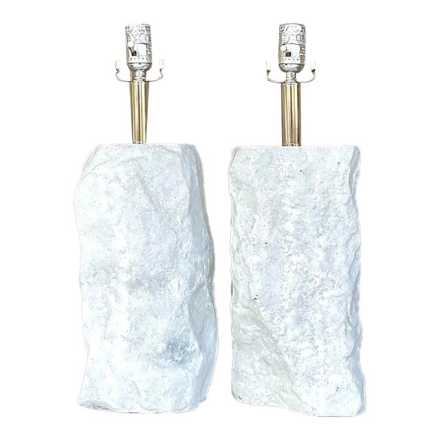 Vintage Boho Cut Marble Lamps - a Pair For Sale