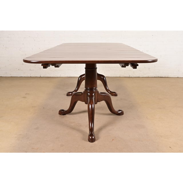 Baker Furniture Style Georgian Monumental Solid Cherry Wood Double Pedestal Extension Dining Table, Newly Refinished For Sale - Image 13 of 14