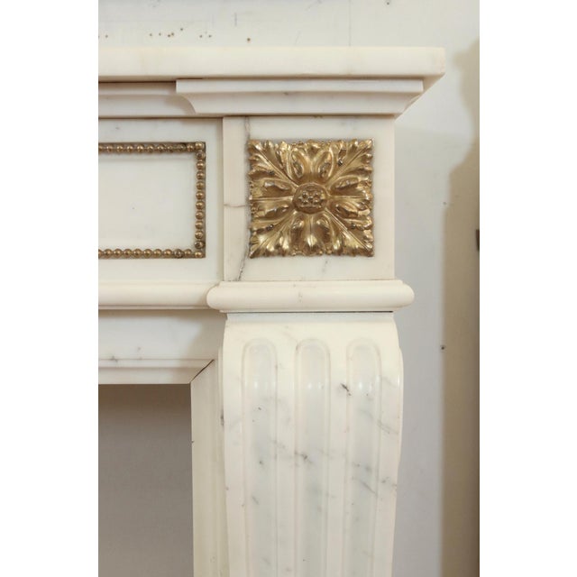 Metal Antique Louis XVI Gilded Bronze Ormulu White Marble Mantel For Sale - Image 7 of 11