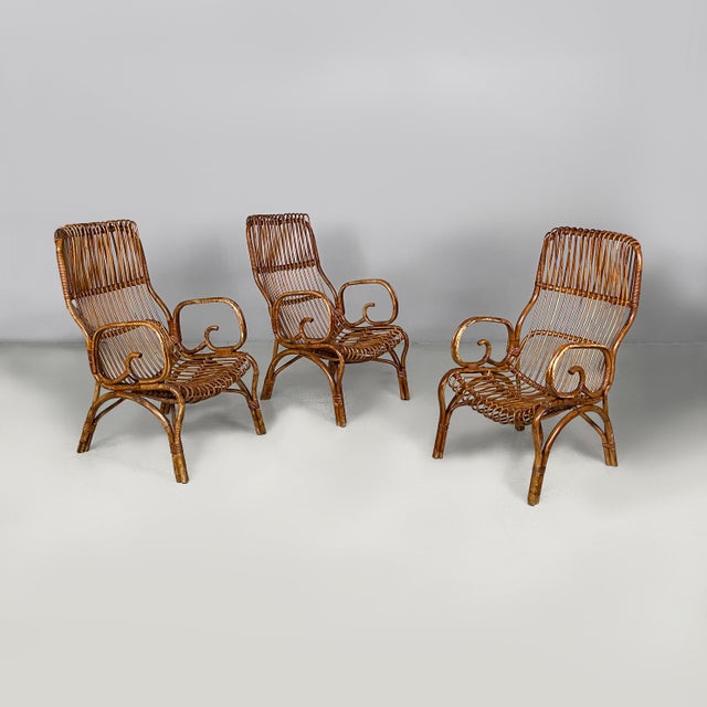 Mid-Century Modern Italian Armchairs in Rattan, 1960s, Set of 3 For Sale - Image 18 of 18