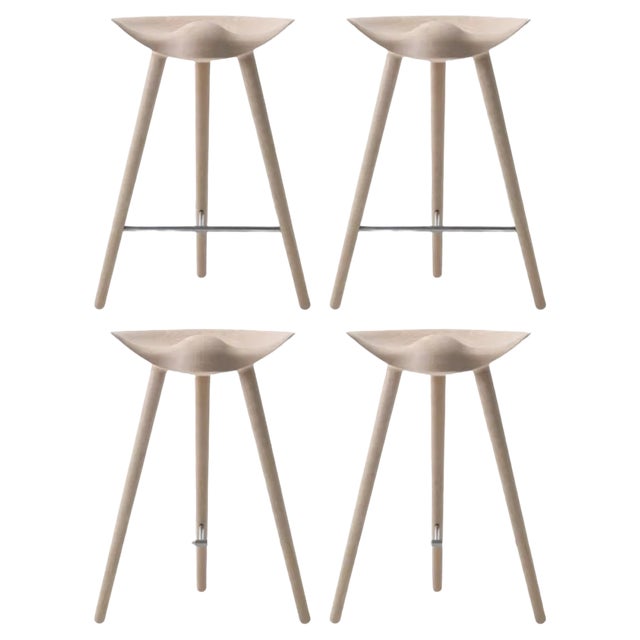 Oak and Stainless Steel Counter Stools by Lassen, Set of 4 For Sale