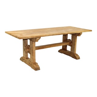 Mid 20th Century French Bleached Oak Trestle Table For Sale