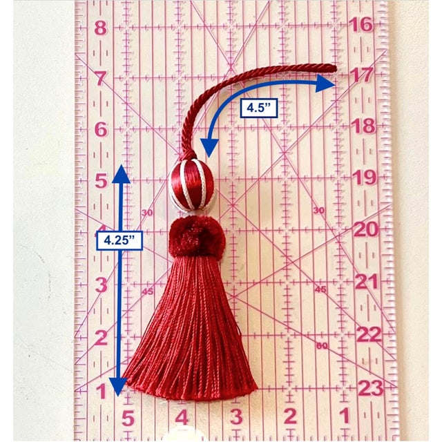 Beaded Key Tassel in Terracotta Red and Gold Satin With Cut Velvet Detail For Sale - Image 10 of 16