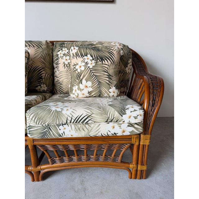 Vintage Coastal Organic Bohemian Rattan & Leather-Wrapped Loveseat For Sale - Image 12 of 12