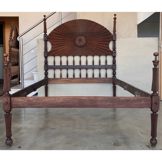 Late 19th Century 19th Century, Baroque Full Bed, Original Four Fluted Poster Spanish Bed For Sale - Image 5 of 13