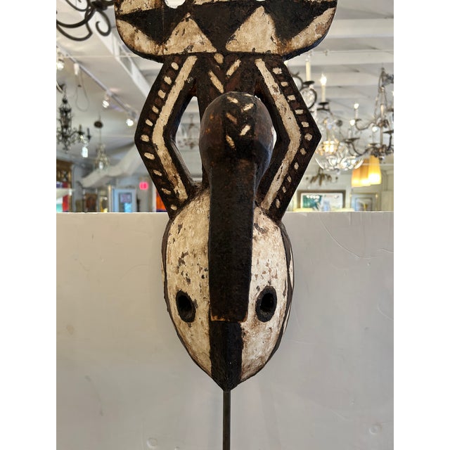 Collection of African Carved Wood Masks on Tall Custom Iron Stands For Sale - Image 14 of 16