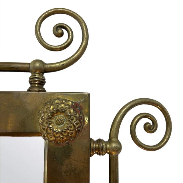 Victorian Era Brass Mirror with Spiral & Floral Accents Incredible detailing throughout the mirror