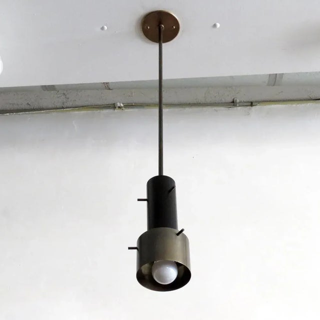 Italian Brass and Enameled Aluminum Pendant Light For Sale - Image 4 of 9