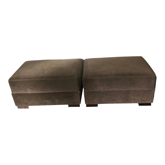 Set of 2 Restoration Hardware Maxwell Cafe Vintage Velvet Lux Ottomans For Sale