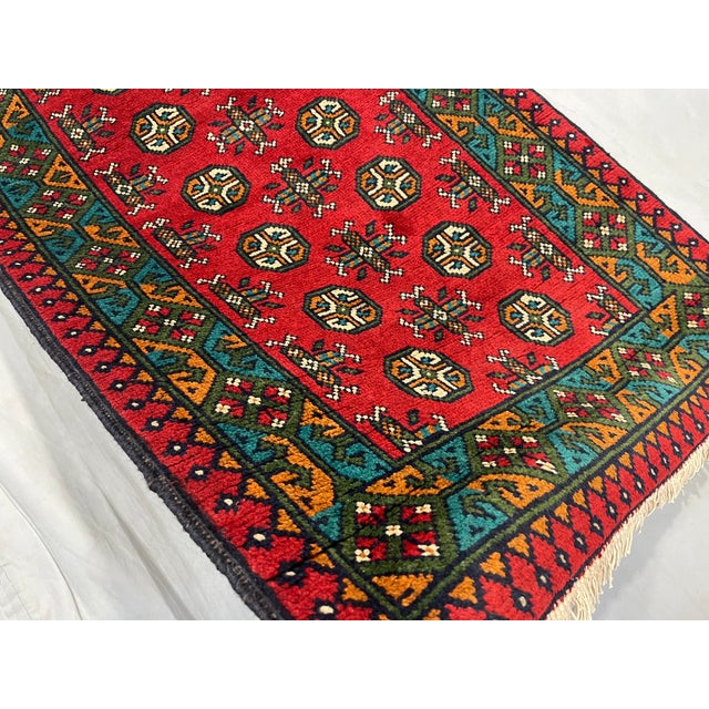 Red and Turquoise Turkmen Tribal Wool Runner Rug, 2'9" X 15'9" For Sale - Image 9 of 13