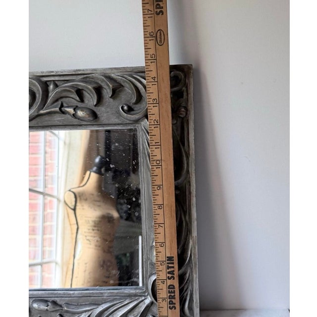 Decorative Floral Carved Square Wall Mirror - Silver Gray For Sale - Image 4 of 8