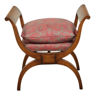 Biedermeier 19th Century X-Form Stool with Out-Scrolling Arms and Cushion For Sale