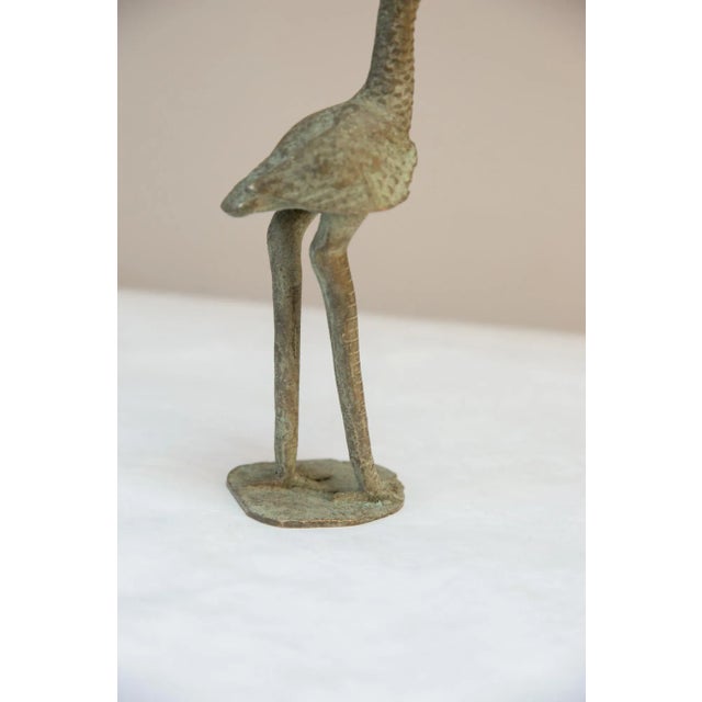 Vintage African Large Oxidized Bronze Stork Eating Fish For Sale - Image 4 of 7