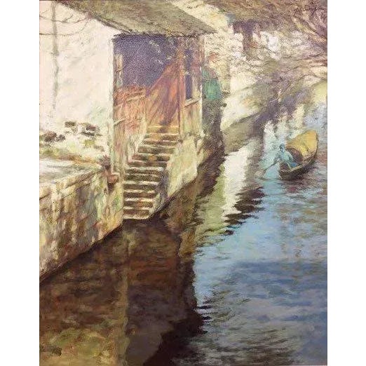 Vintage Original Oil Painting Signed by Artist - Suzhou Canal - Framed For Sale - Image 9 of 10