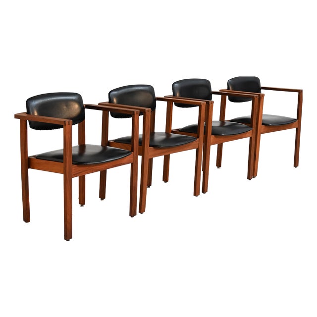 Teak and Leather Chairs, Denmark, 1960s, Set of 4 For Sale
